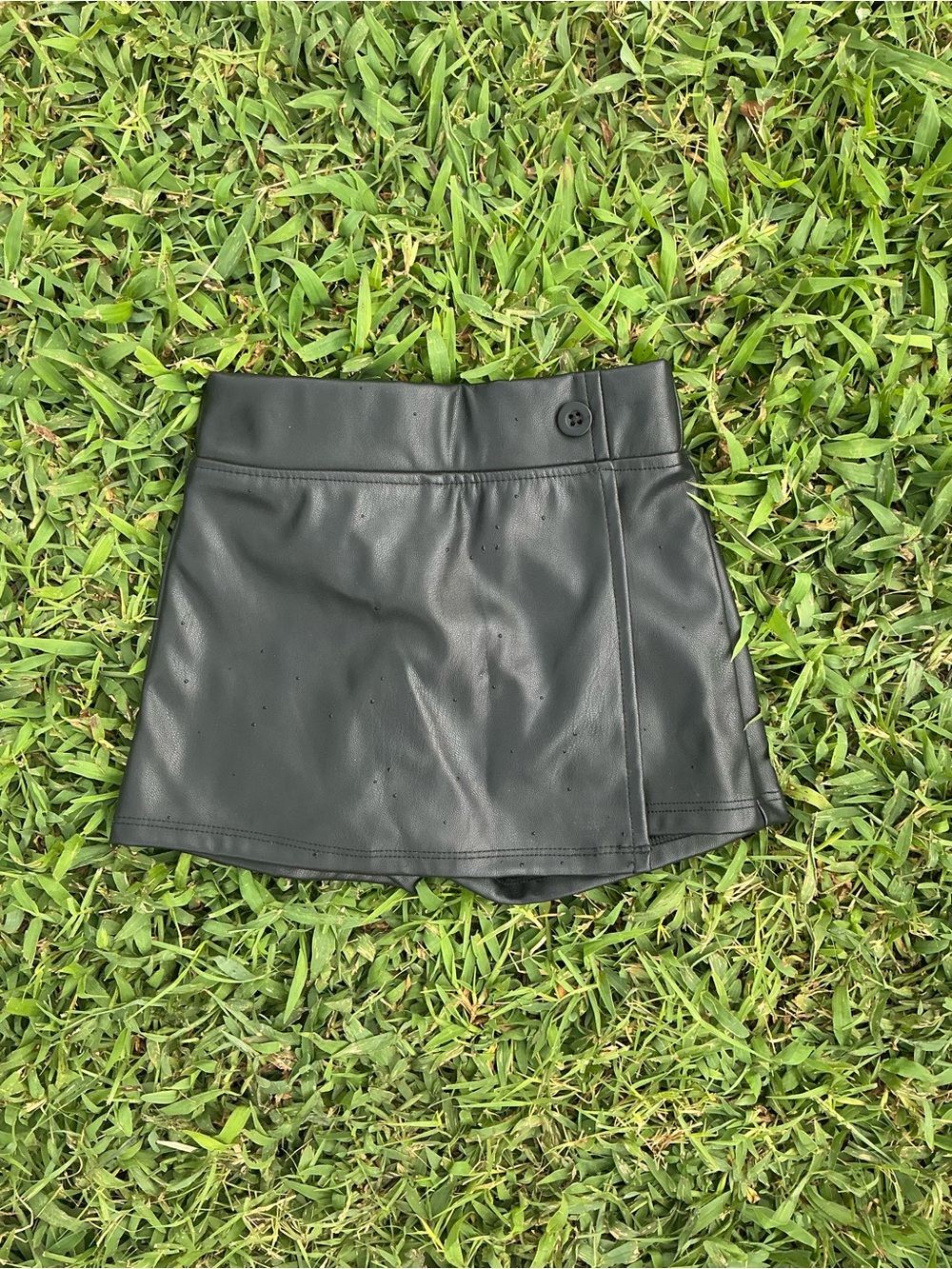 okie dokie Black Faux Leather Mini Skort with Button Detail